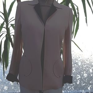 Tahari pale pink dark gray jacket